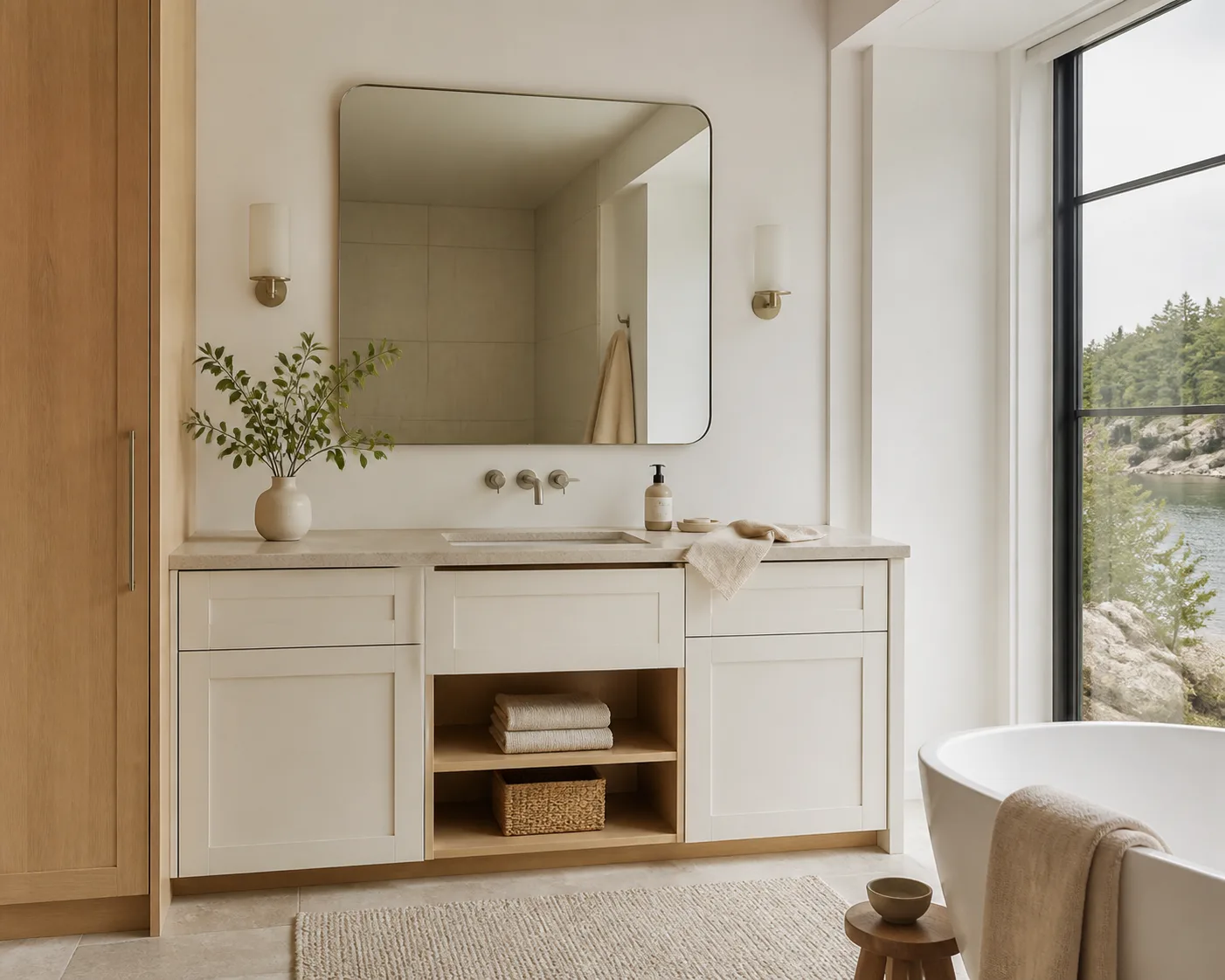 Editorial view of a calm custom bathroom vanity