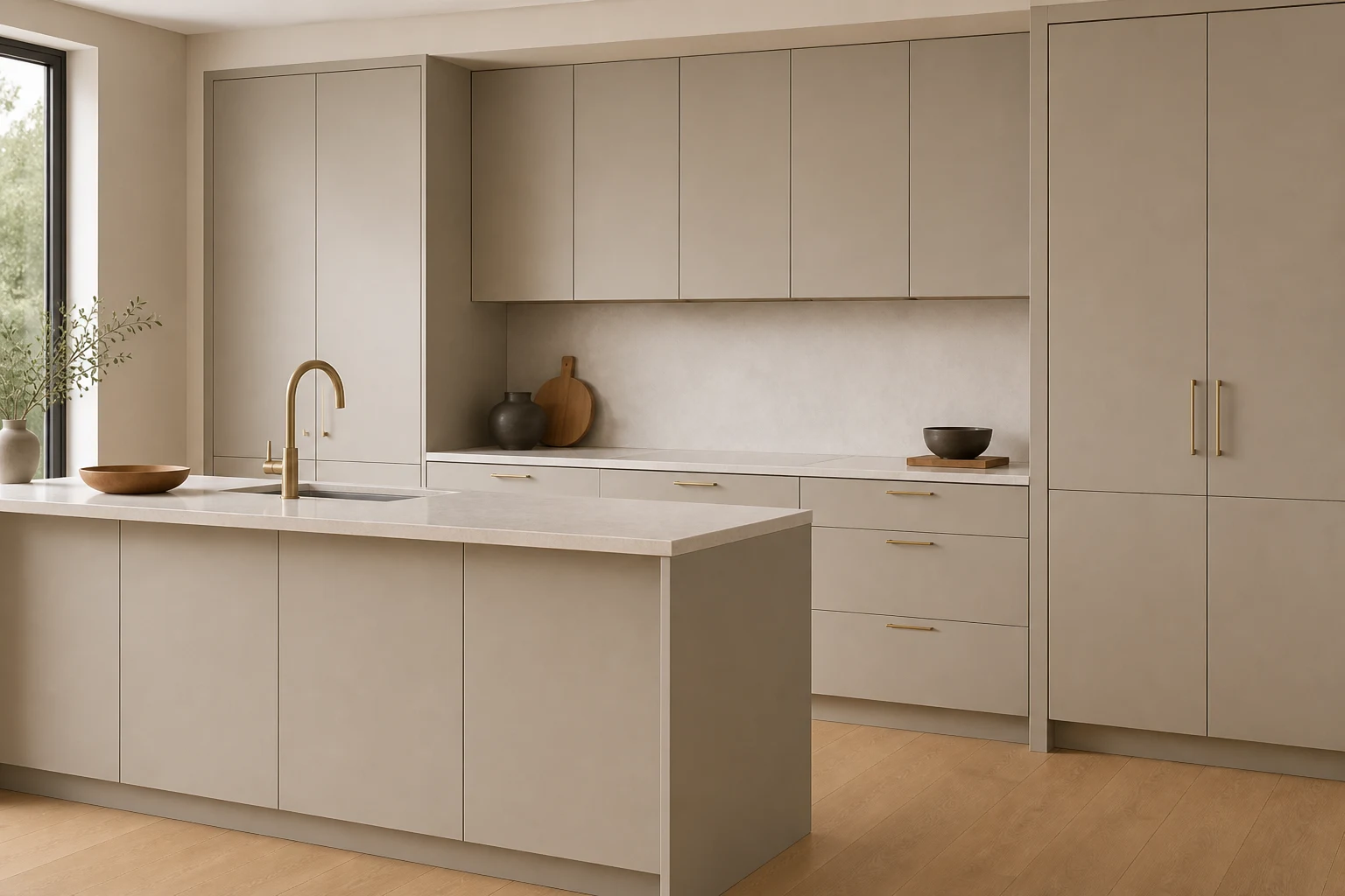 Slab cabinet style in a warm contemporary kitchen
