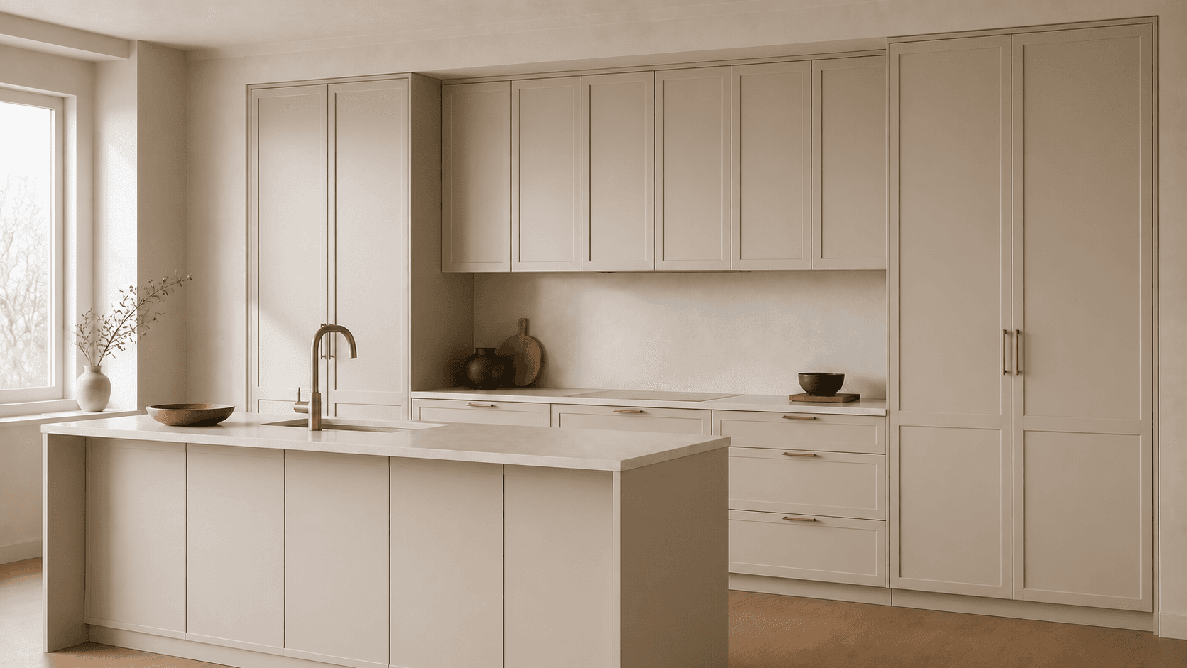 Dune cabinet color in a warm contemporary kitchen
