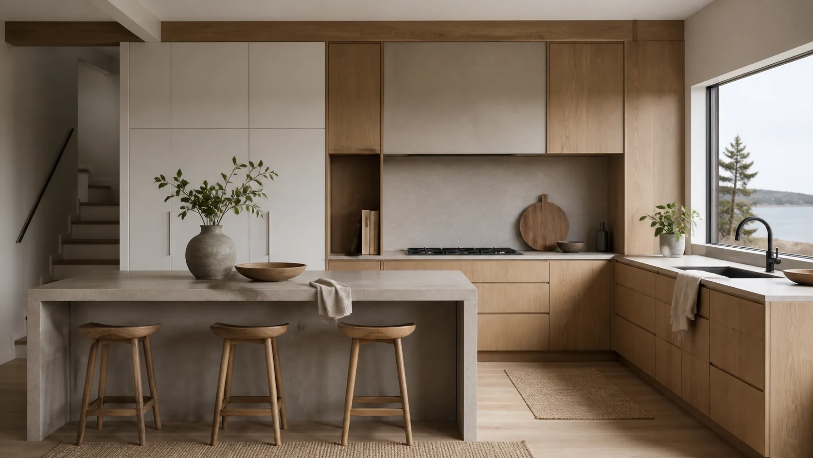 Editorial view of custom kitchen cabinetry in a warm residential interior