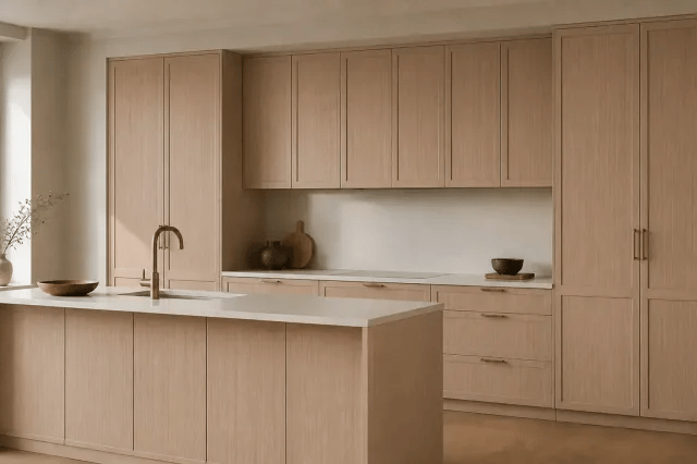 Wood Grey cabinet color in a warm contemporary kitchen