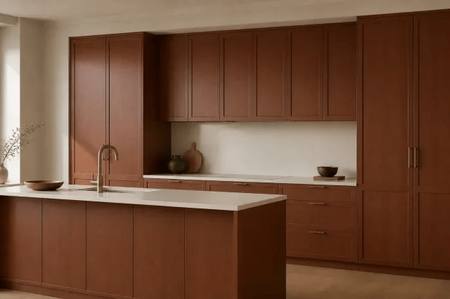 Winston Cherry cabinet color in a warm contemporary kitchen