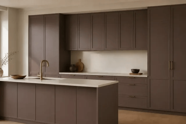 Slim Mocha cabinet color in a warm contemporary kitchen