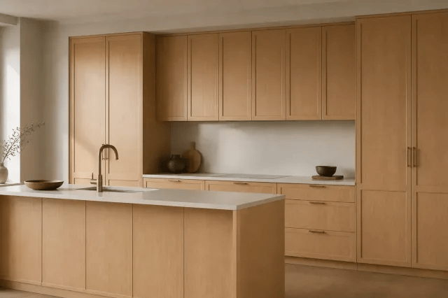Ever Oak cabinet color in a warm contemporary kitchen