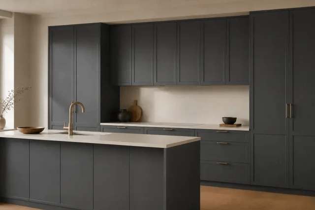 Antracita Matte cabinet color in a warm contemporary kitchen