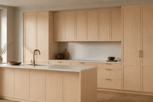 Lakeland Oak 3 cabinet color in a warm contemporary kitchen